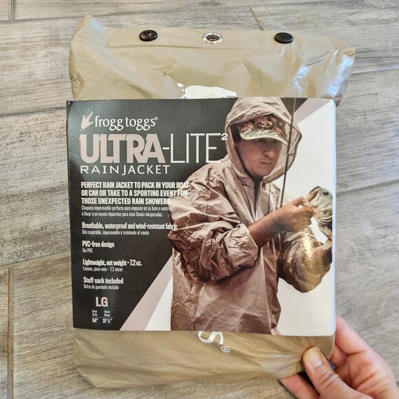 Frogg Toggs Ultra Lite2 Rain Jacket Men’s L Khaki Waterproof Packable NEW Gear - Picture 1 of 8